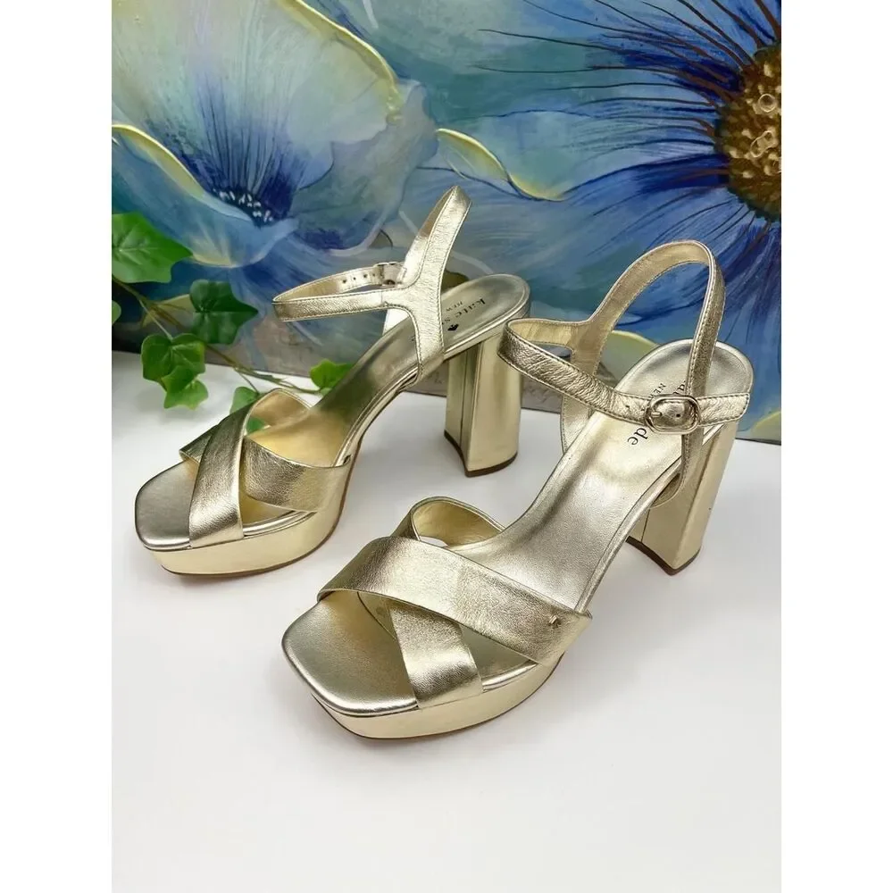 KATE SPADE Delphi Block Heel Platform Sandal in Gold Size 9.5